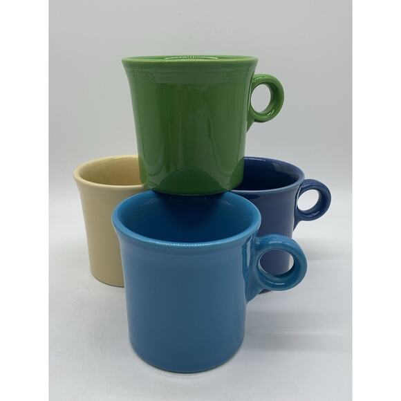 4 Fiesta Ware Coffee Mugs Tom & Jerry Ring Handle Homer Laughlin USA Multi Color - Picture 1 of 5